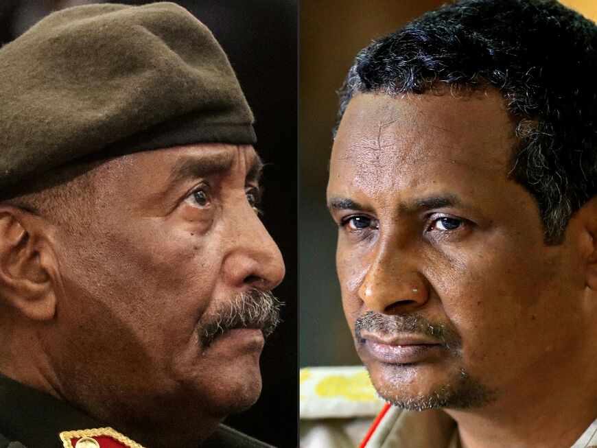 This combination of pictures shows army chief Abdel Fattah al-Burhan (L) and paramilitary Rapid Support Forces commander, Mohamed Hamdan Daglo (R)