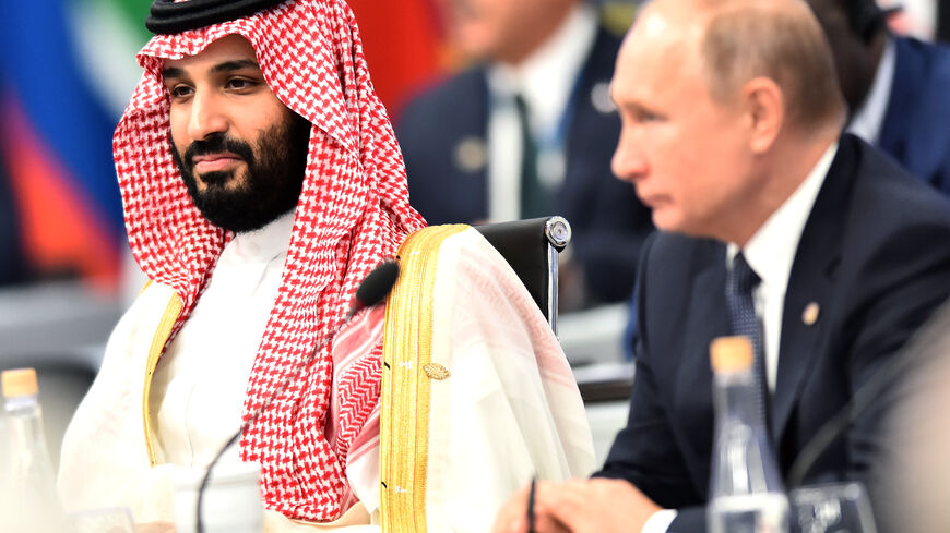 BUENOS AIRES, ARGENTINA - NOVEMBER 30: (L-R) Crown Prince of Saudi Arabia Mohammad bin Salman al-Saud and Russian President Vladimir Putin look on during the opening day of Argentina G20 Leaders' Summit 2018 at Costa Salguero on November 30, 2018 in Buenos Aires, Argentina. (Photo by Amilcar Orfali/Getty Images)